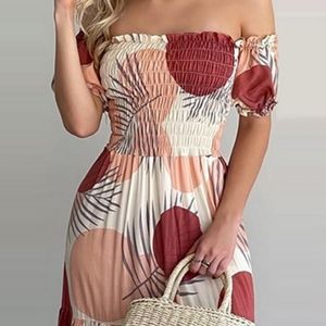 Off the shoulder maxi dress.
